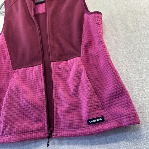 Lands End Full Zip Vest Womens Size M 10-12 Pink Colorblock Polartec Warm Pocket - Picture 4 of 8
